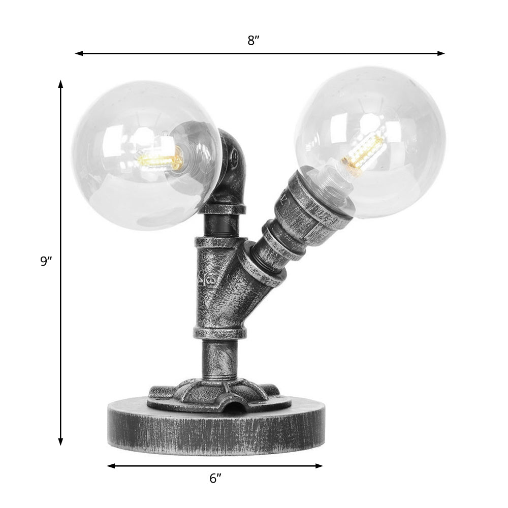 Vintage Style 2-Light Glass Shade Desk Lamp In Silver/Bronze For Coffee Shop Task Lighting