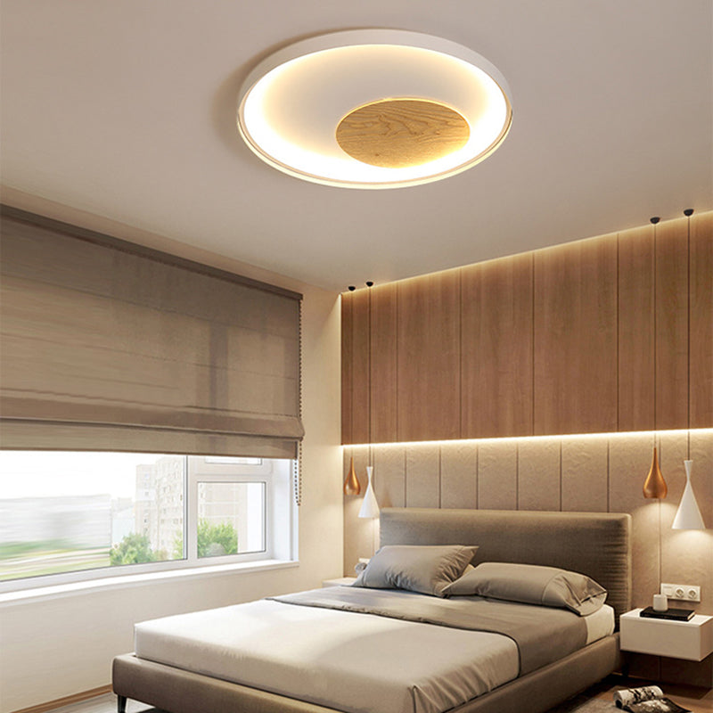 Nordic Acrylic LED Ceiling Flush Light in Black/White Wood - 12/16/19.5 Inch Wide