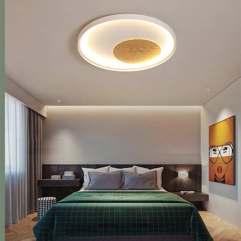 Nordic Acrylic LED Ceiling Flush Light in Black/White Wood - 12/16/19.5 Inch Wide