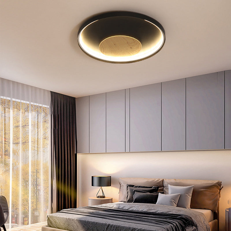 Nordic Acrylic LED Ceiling Flush Light in Black/White Wood - 12/16/19.5 Inch Wide