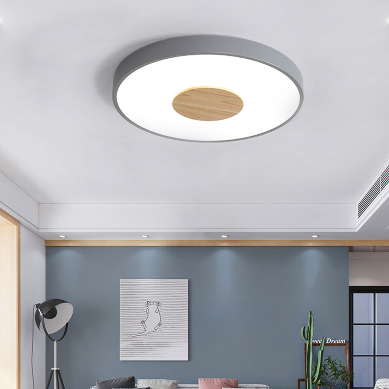 Nordic Iron Round Flush Mount Ceiling Light - 1 Head Pink/Blue/White Lighting Fixture for Bedroom - 12"/16"/19.5" Width