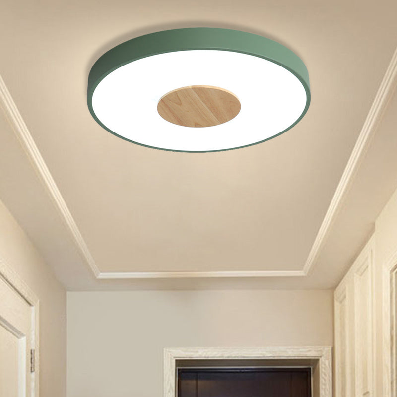 Nordic Iron Round Flush Mount Ceiling Light - 1 Head Pink/Blue/White Lighting Fixture for Bedroom - 12"/16"/19.5" Width