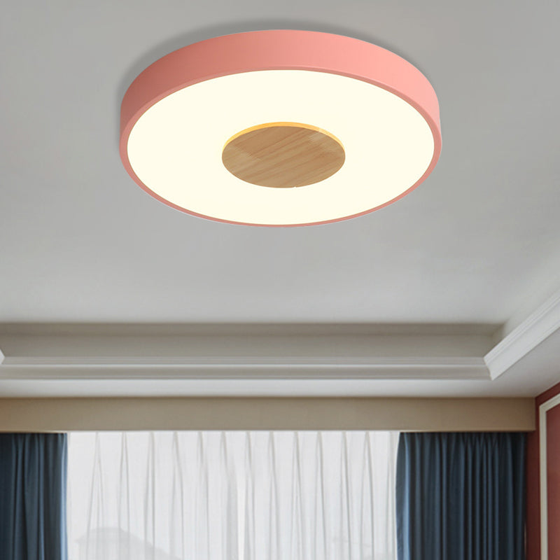 Nordic Iron Round Flush Mount Ceiling Light - 1 Head Pink/Blue/White Lighting Fixture for Bedroom - 12"/16"/19.5" Width
