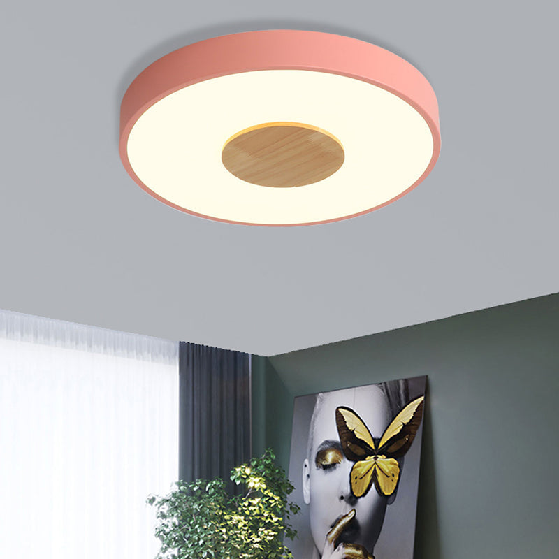 Nordic Iron Round Flush Mount Ceiling Light - 1 Head Pink/Blue/White Lighting Fixture for Bedroom - 12"/16"/19.5" Width