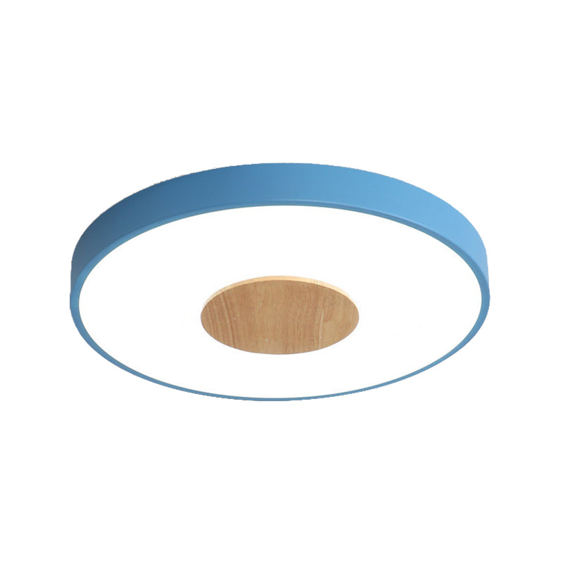 Nordic Iron Round Flush Mount Ceiling Light - 1 Head Pink/Blue/White Lighting Fixture for Bedroom - 12"/16"/19.5" Width
