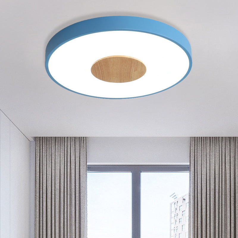 Nordic Iron Round Flush Mount Ceiling Light - 1 Head Pink/Blue/White Lighting Fixture for Bedroom - 12"/16"/19.5" Width