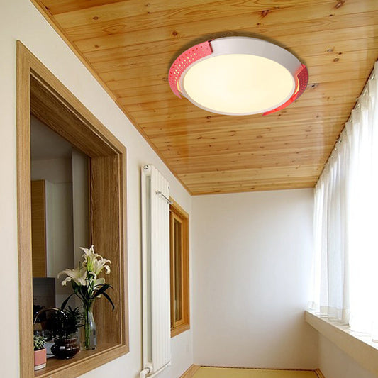 Modern Pink/Gold Hollow Metal Ceiling Fixture - 16"/19.5" Round Flush Mount Light for Bedroom