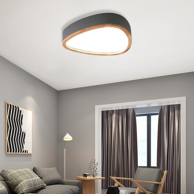 Modern Iron and Wood Drop Flush Mount Ceiling Light - Unique Grey/White/Green Design in Warm/White