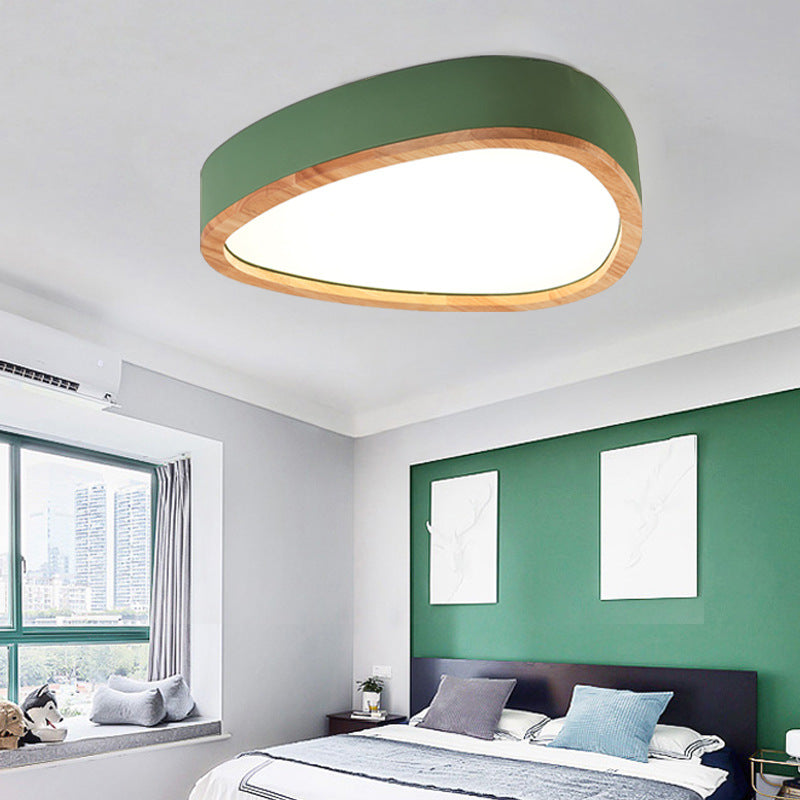 Modern Iron and Wood Drop Flush Mount Ceiling Light - Unique Grey/White/Green Design in Warm/White