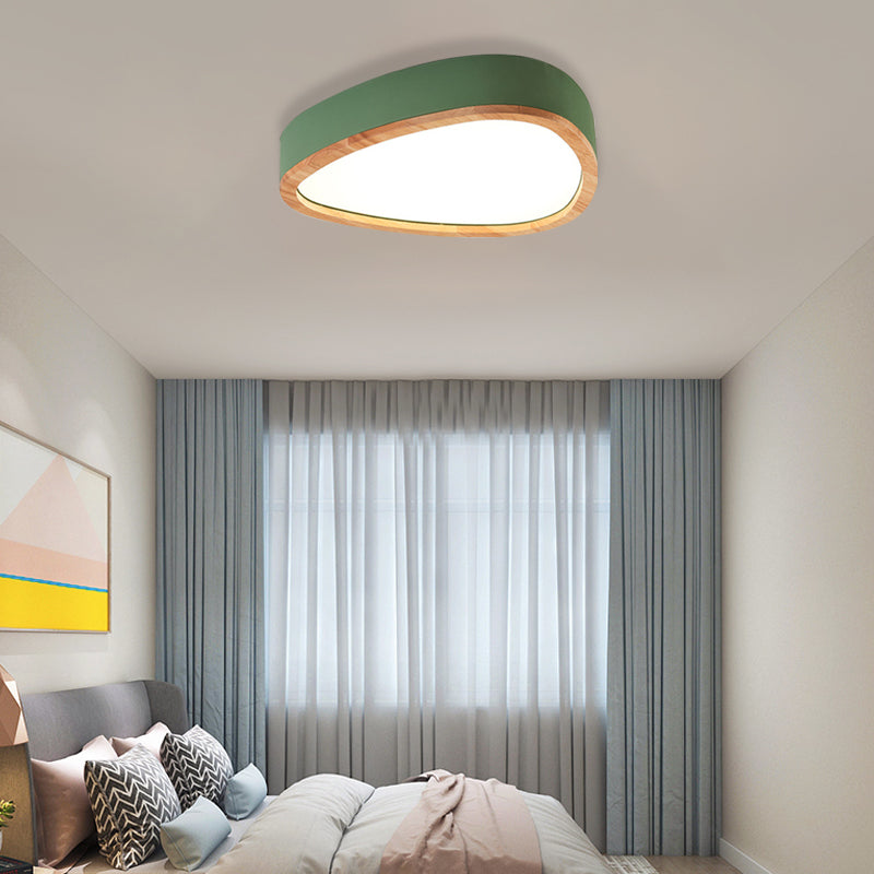 Modern Iron and Wood Drop Flush Mount Ceiling Light - Unique Grey/White/Green Design in Warm/White