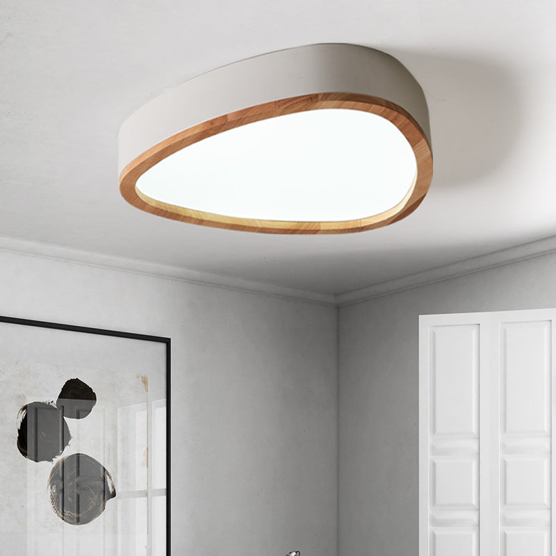 Modern Iron and Wood Drop Flush Mount Ceiling Light - Unique Grey/White/Green Design in Warm/White