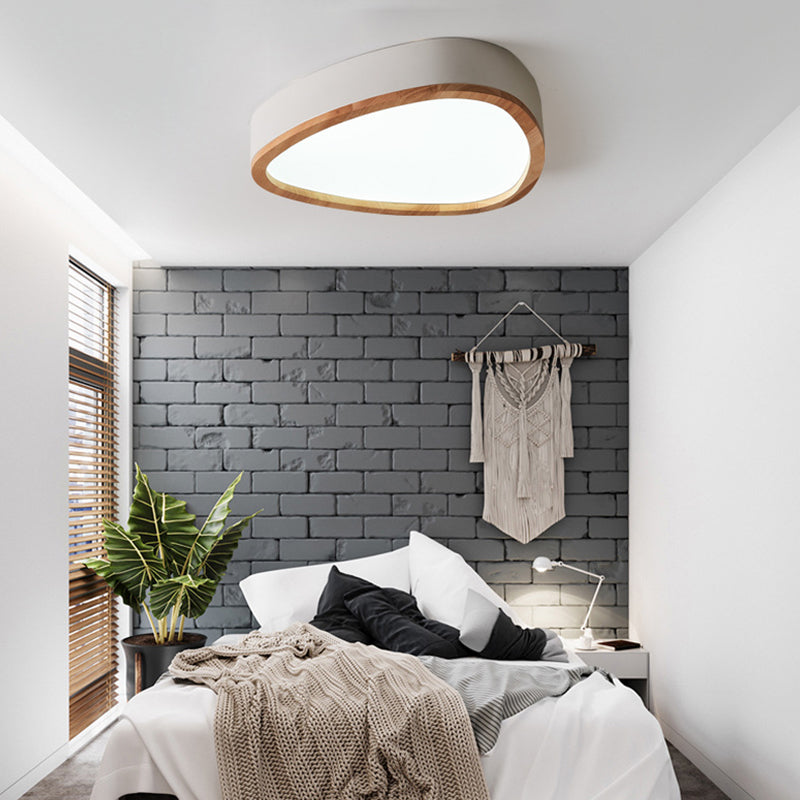 Modern Iron and Wood Drop Flush Mount Ceiling Light - Unique Grey/White/Green Design in Warm/White