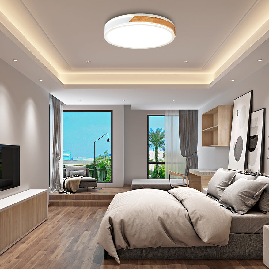 Modern Wood and Iron Ceiling Light Flush Mount in White/Gold - Warm White Indoor Fixture