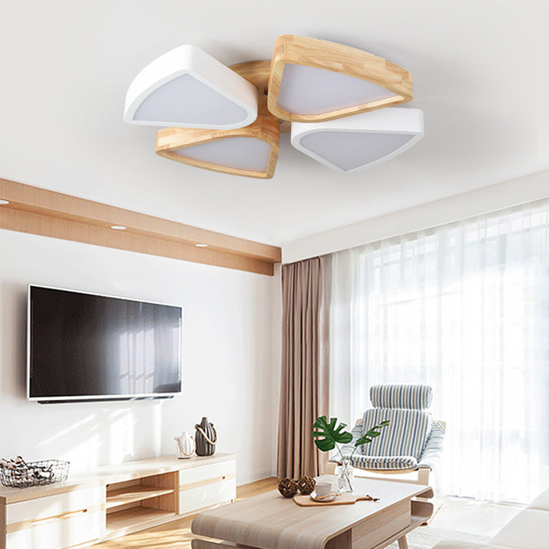 Modern Wood and Iron Flush Mount Ceiling Lights for Living Room - 4/6 Warm/White Lights