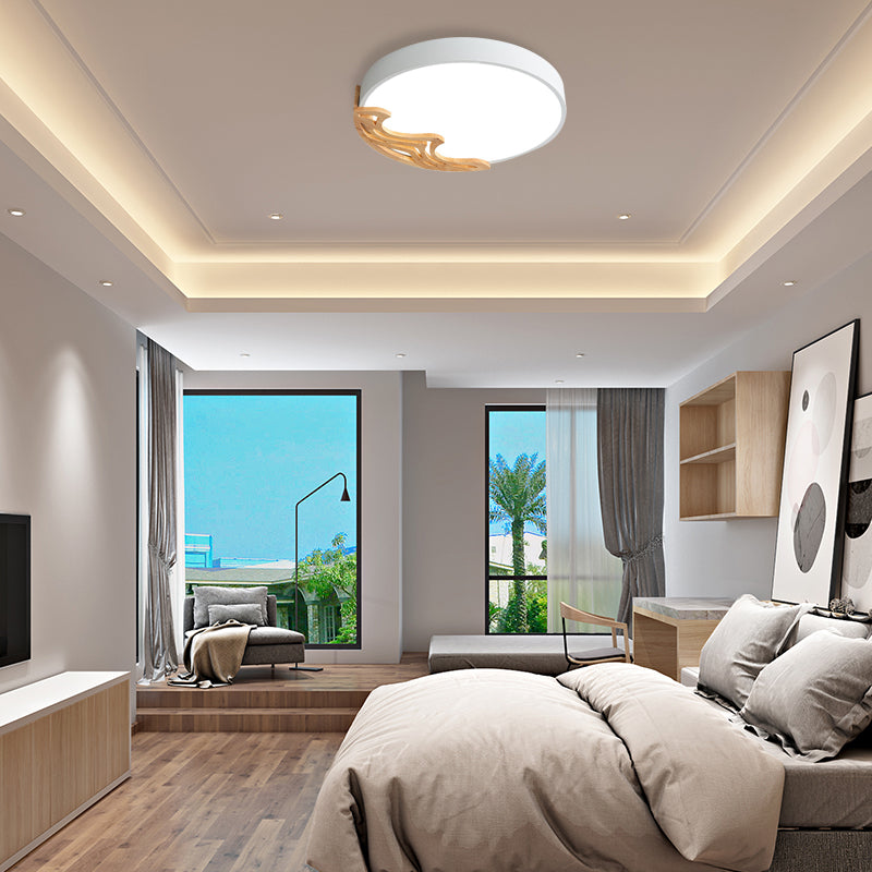 Plafonnier LED nordique - Plafonnier rond fin en acrylique avec motif bois ondulé, éclairage blanc/gris/vert, variateur d'intensité à distance