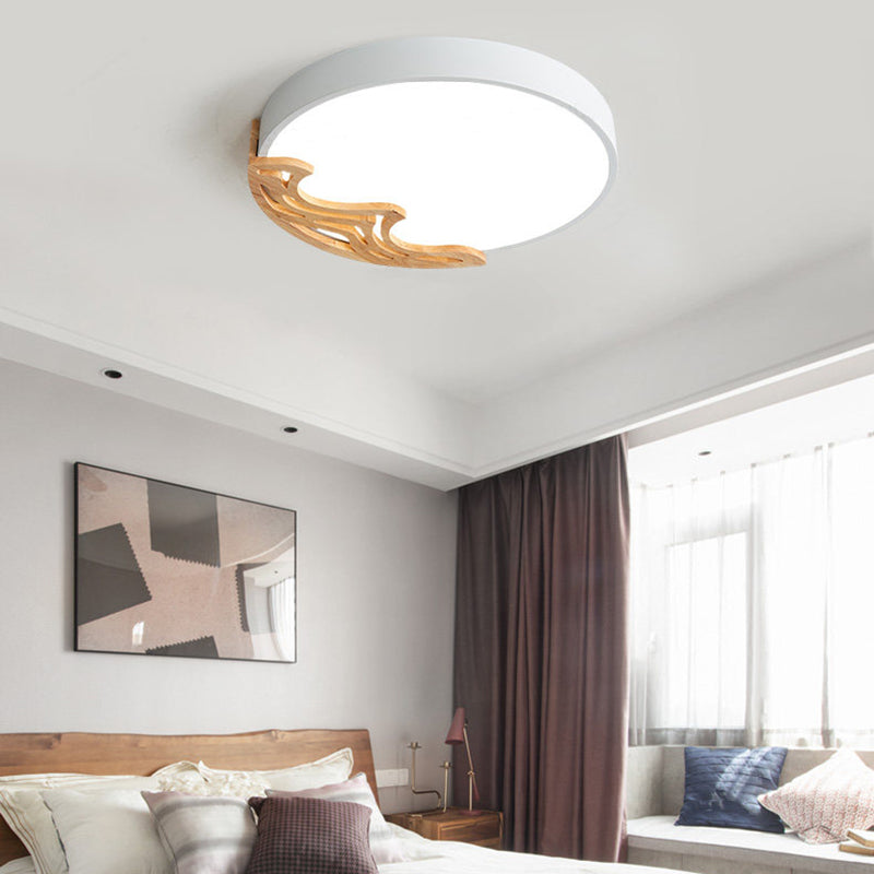 Plafonnier LED nordique - Plafonnier rond fin en acrylique avec motif bois ondulé, éclairage blanc/gris/vert, variateur d'intensité à distance