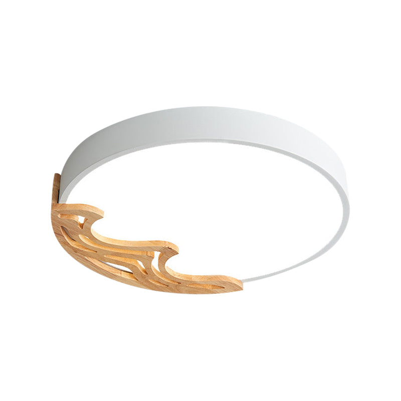 Plafonnier LED nordique - Plafonnier rond fin en acrylique avec motif bois ondulé, éclairage blanc/gris/vert, variateur d'intensité à distance