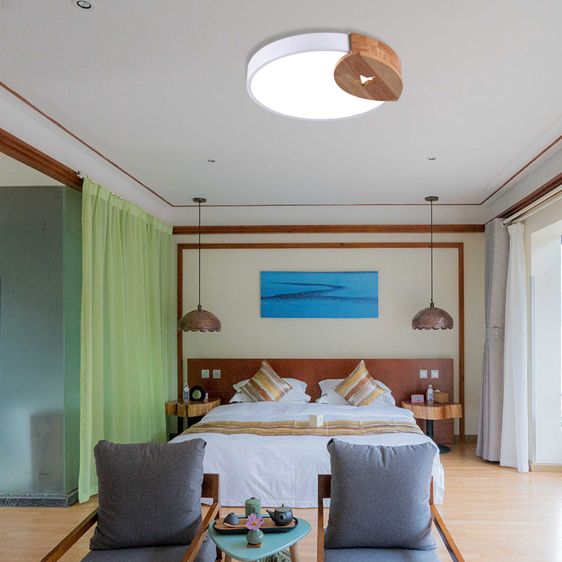 Round Acrylic LED Ceiling Light with Wood Guard - 9"/12"/20" Diameter, Warm/White Light