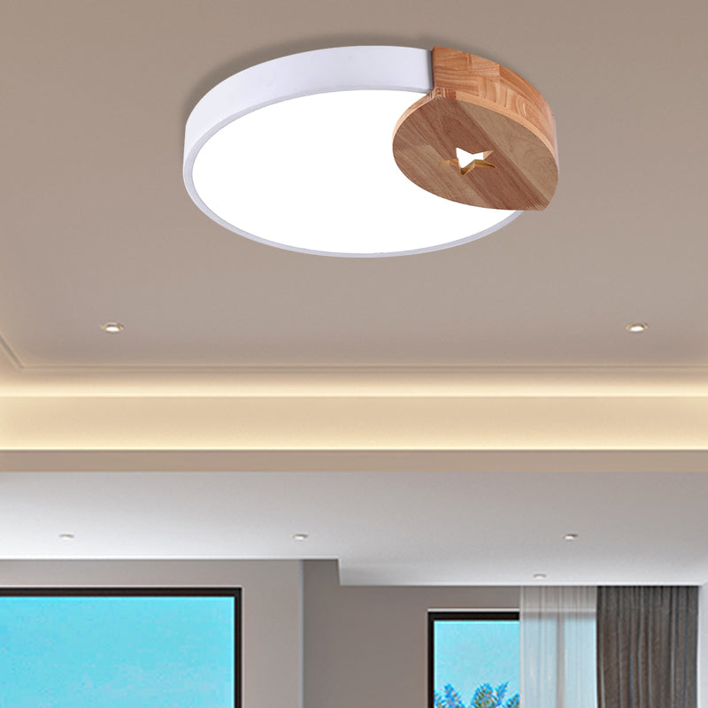 Round Acrylic LED Ceiling Light with Wood Guard - 9"/12"/20" Diameter, Warm/White Light