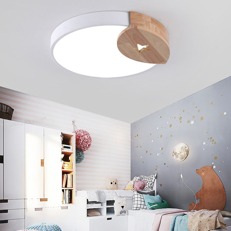 Round Acrylic LED Ceiling Light with Wood Guard - 9"/12"/20" Diameter, Warm/White Light