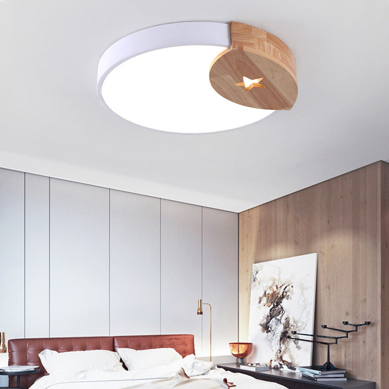 Round Acrylic LED Ceiling Light with Wood Guard - 9"/12"/20" Diameter, Warm/White Light