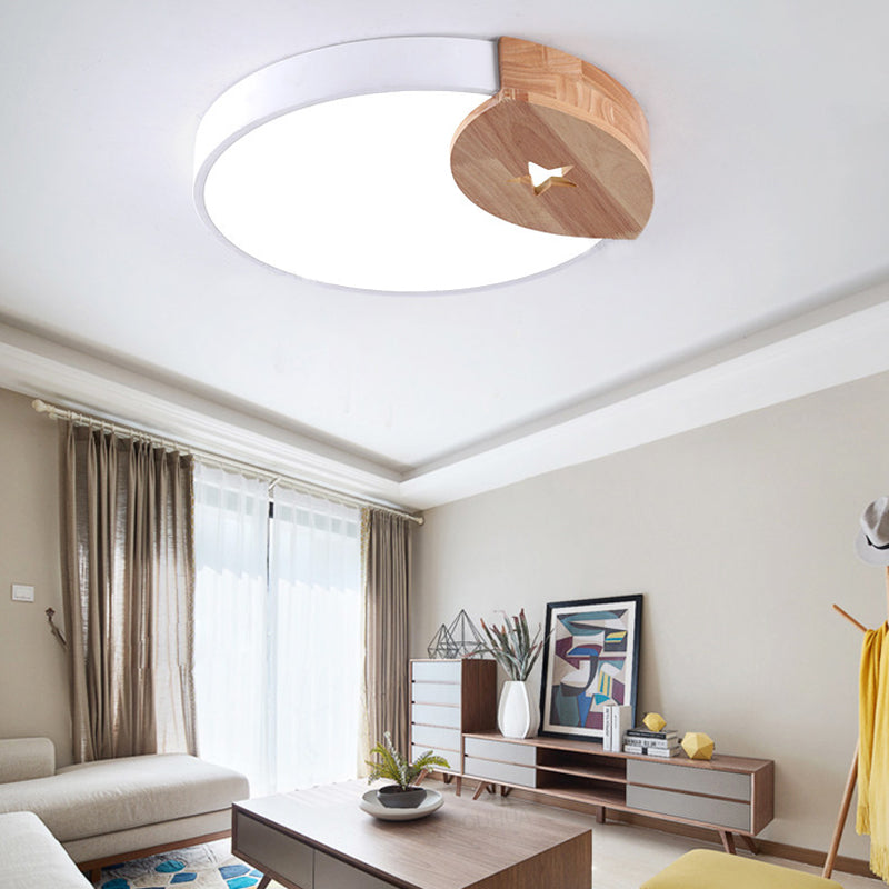 Round Acrylic LED Ceiling Light with Wood Guard - 9"/12"/20" Diameter, Warm/White Light