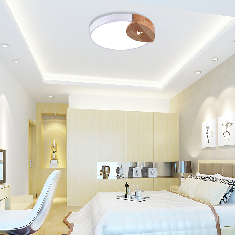 Round Acrylic LED Ceiling Light with Wood Guard - 9"/12"/20" Diameter, Warm/White Light