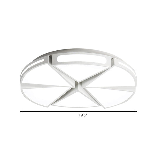 Modern White Round Ceiling Light For Kitchen Metal Flush Mount - 16/19.5 Lights With Black Accents