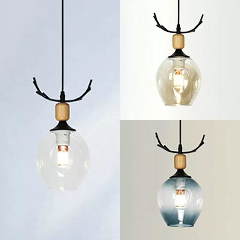 Contemporary Deer Horn Pendant Light - Glass Ceiling Fixture For Living Room
