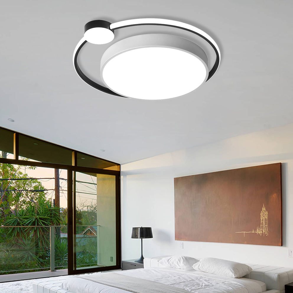 Modern Acrylic Ring Flushmount Ceiling Fixture - 16"/19.5" - 1 Light - White/Black