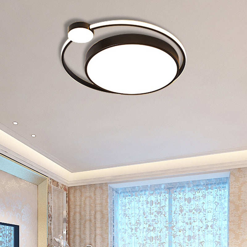 Modern Acrylic Ring Flushmount Ceiling Fixture - 16"/19.5" - 1 Light - White/Black