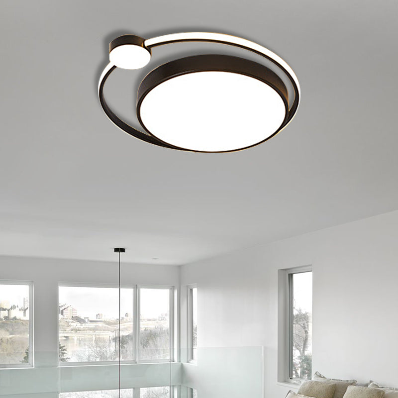 Modern Acrylic Ring Flushmount Ceiling Fixture - 16"/19.5" - 1 Light - White/Black