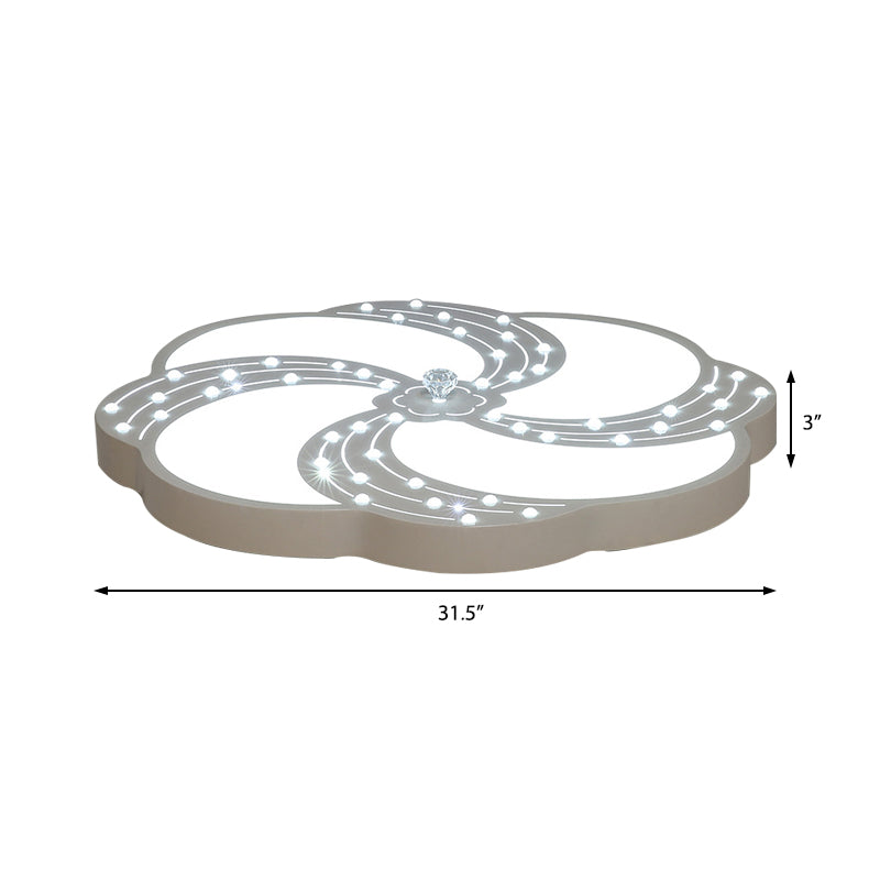 Modern White Acrylic Swirl Flushmount Lights - 18"/19.5"/31.5" Creative Flush Mount Light for Bedroom in Warm/White
