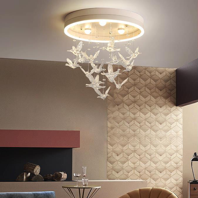 Modern Led Flush Mount Light With Crystal Bird Design Perfect For Bedroom Lighting