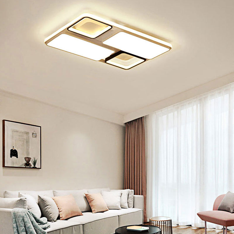 Contemporary LED Flush Mount Ceiling Light in Black/White, 19.5"/45" Wide