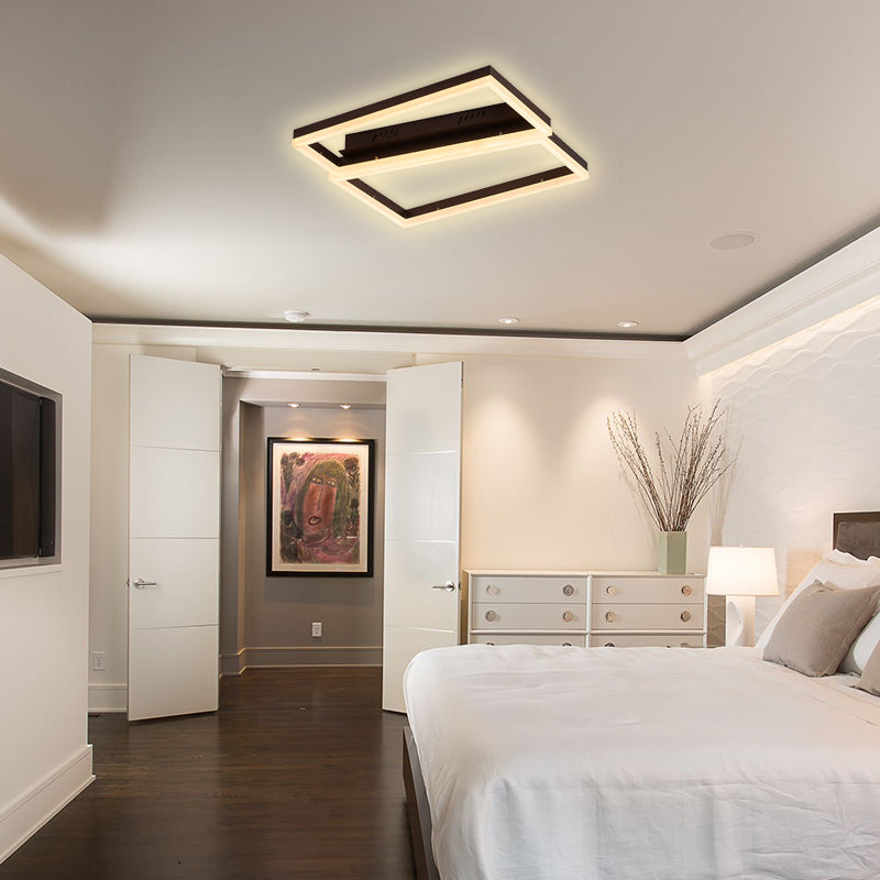 Contemporary Brown Square LED Flush Mount for Indoor Living Rooms