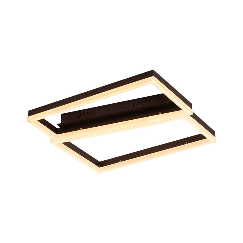 Contemporary Brown Square LED Flush Mount for Indoor Living Rooms