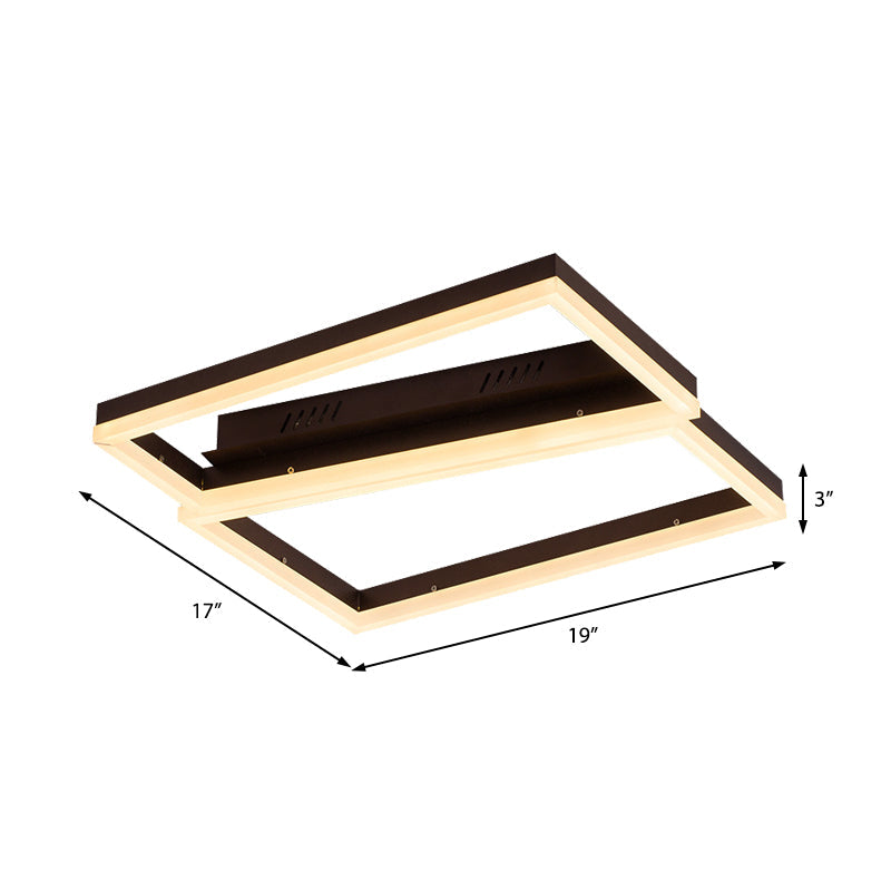 Contemporary Brown Square LED Flush Mount for Indoor Living Rooms