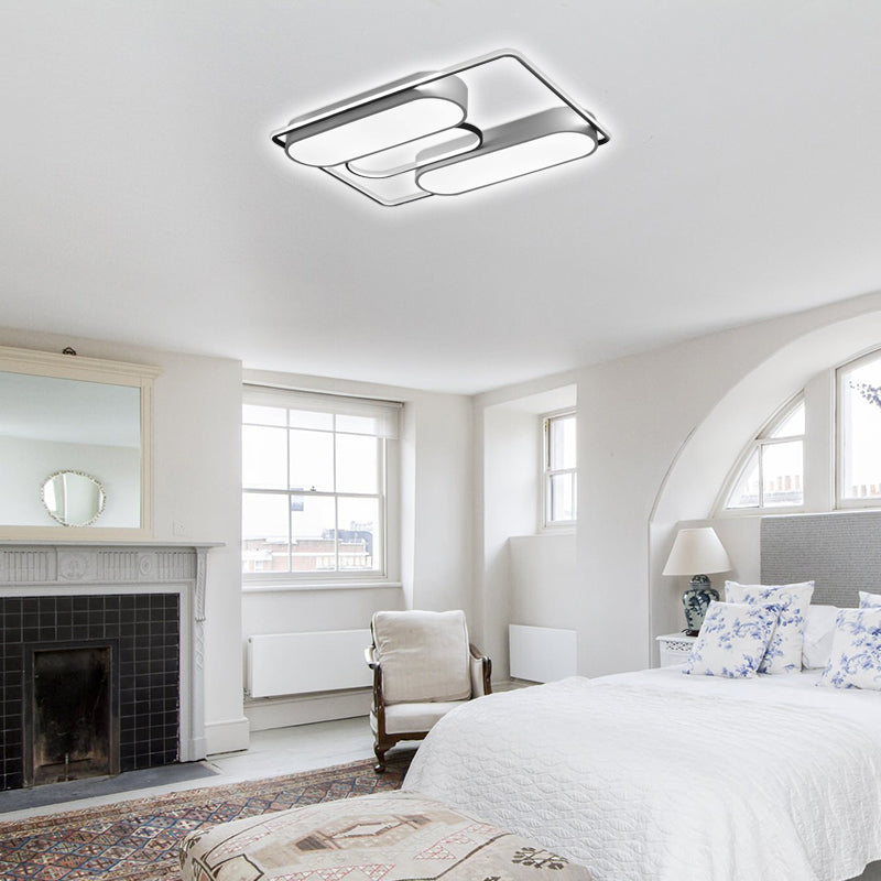 White Rectangular Flush Ceiling Light - 37.5" x 40" Modern Metal Flushmount Lighting with Acrylic Diffuser