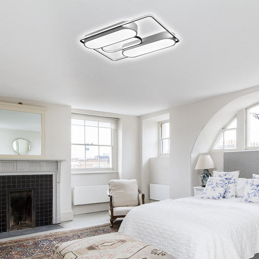 White Rectangular Flush Ceiling Light - 37.5" x 40" Modern Metal Flushmount Lighting with Acrylic Diffuser