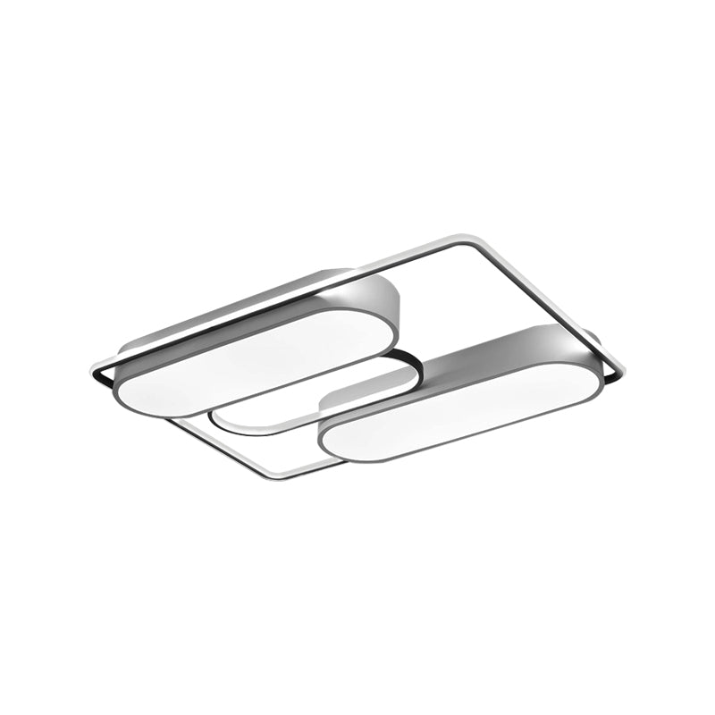 White Rectangular Flush Ceiling Light - 37.5" x 40" Modern Metal Flushmount Lighting with Acrylic Diffuser