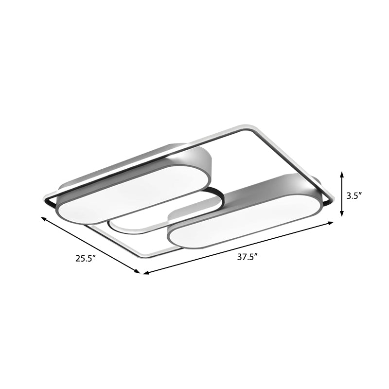 White Rectangular Flush Ceiling Light - 37.5" x 40" Modern Metal Flushmount Lighting with Acrylic Diffuser