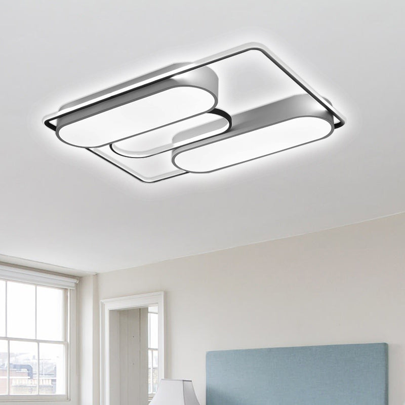 White Rectangular Flush Ceiling Light - 37.5" x 40" Modern Metal Flushmount Lighting with Acrylic Diffuser