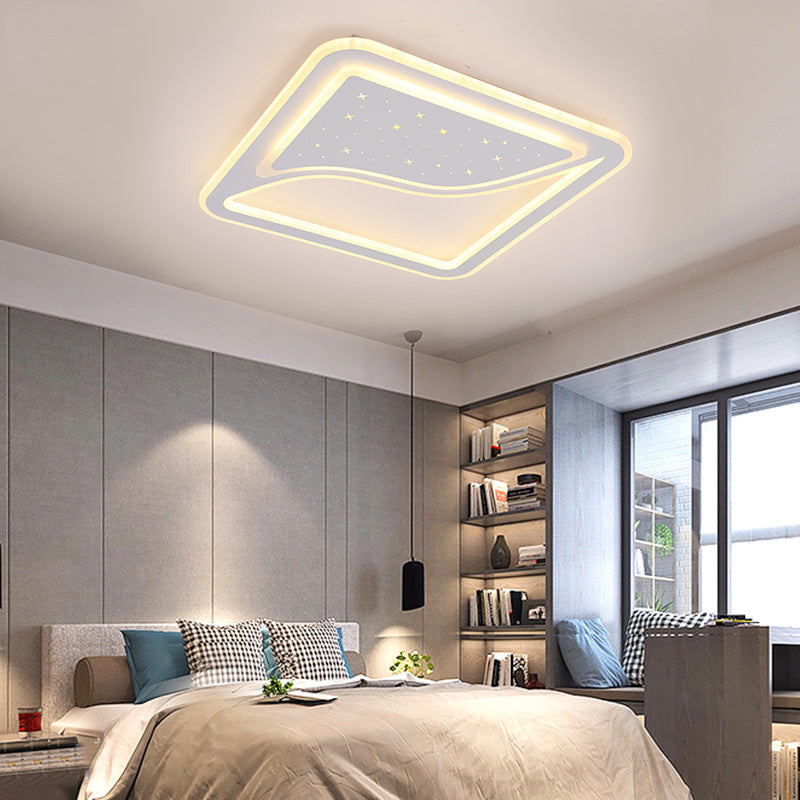 19"/35.5" W Super Thin Flush Mount Light, White Finish, LED Indoor Flush Light with Warm/White Lighting - Contemporary Metallic Design
