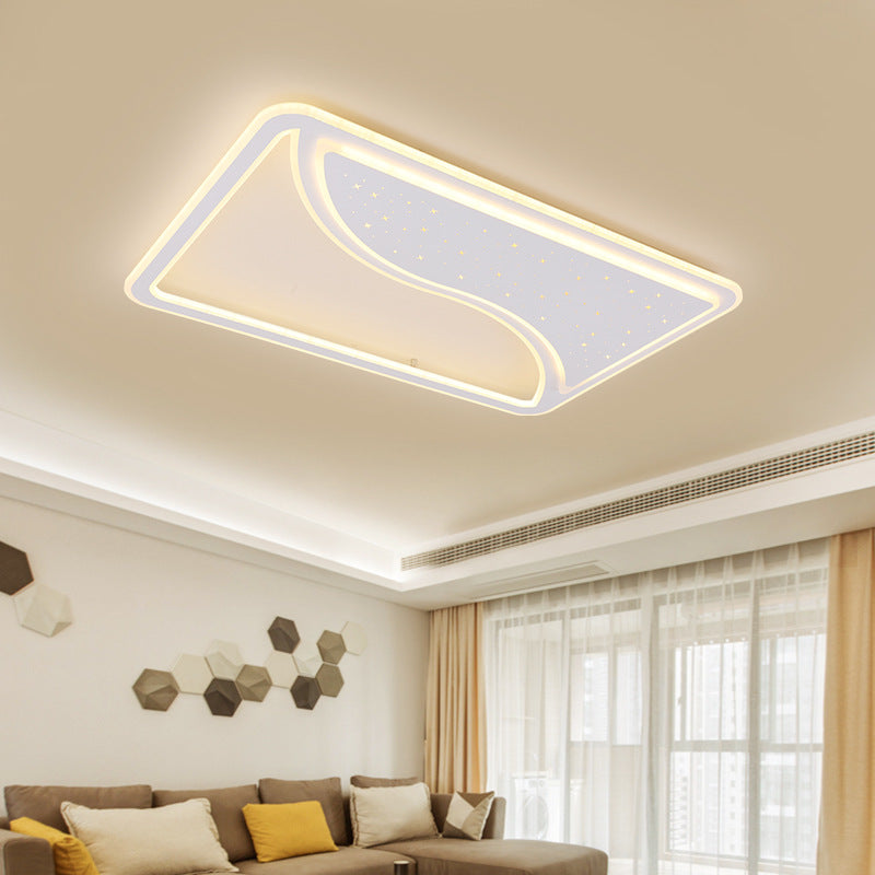 19"/35.5" W Super Thin Flush Mount Light, White Finish, LED Indoor Flush Light with Warm/White Lighting - Contemporary Metallic Design