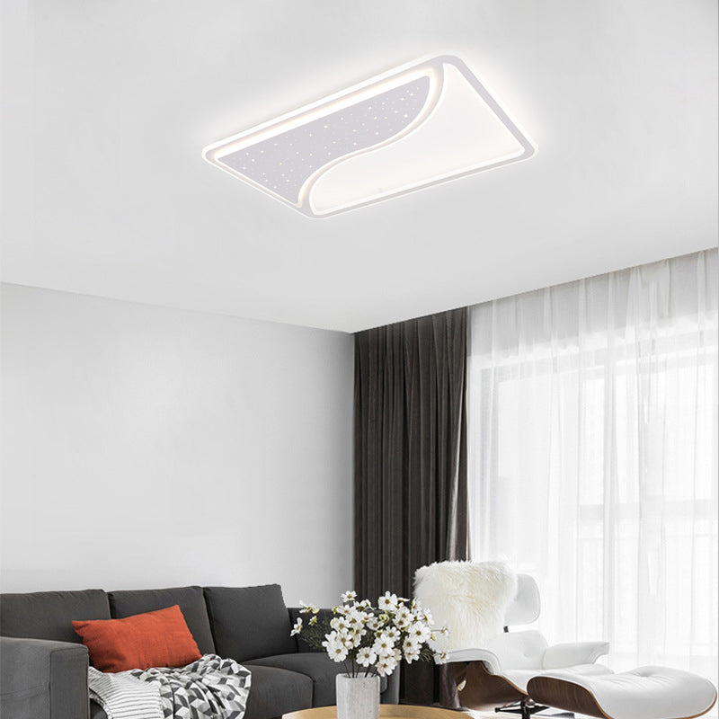 19"/35.5" W Super Thin Flush Mount Light, White Finish, LED Indoor Flush Light with Warm/White Lighting - Contemporary Metallic Design