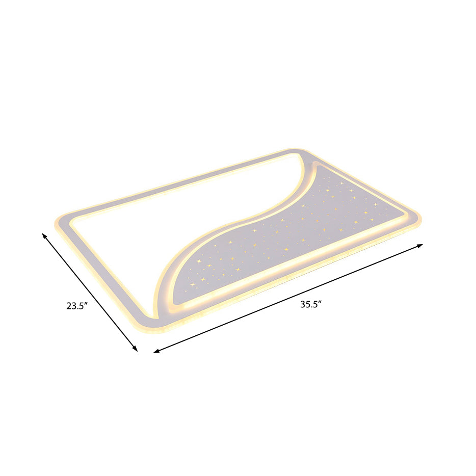 19"/35.5" W Super Thin Flush Mount Light, White Finish, LED Indoor Flush Light with Warm/White Lighting - Contemporary Metallic Design