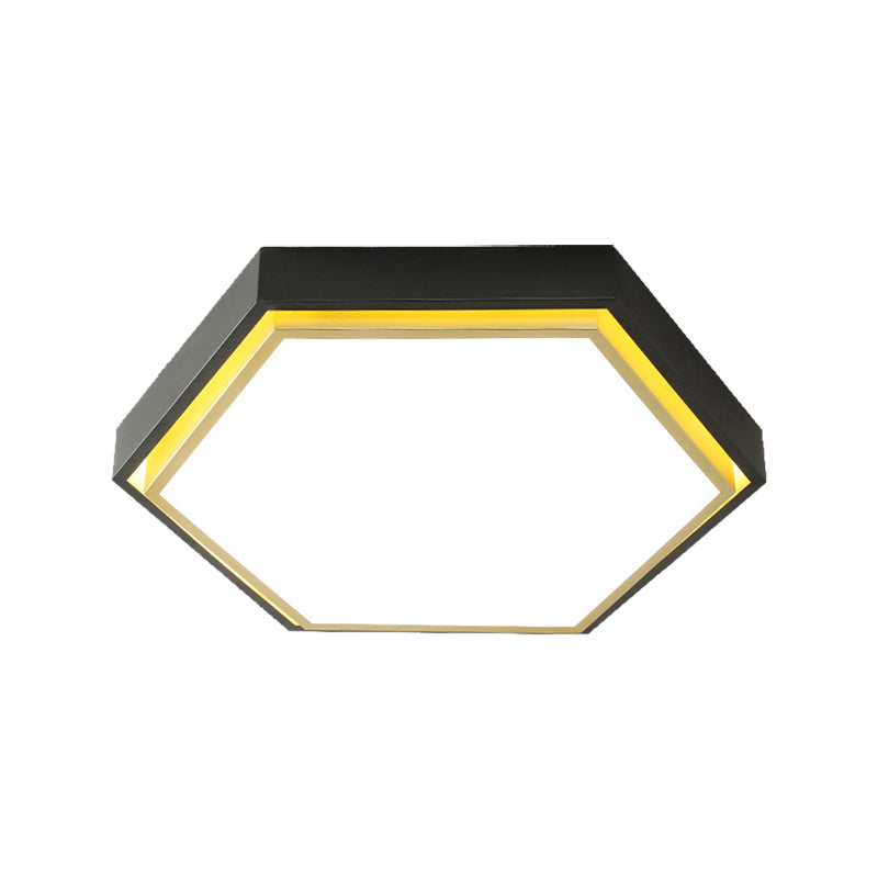 Plafonnier LED en métal à encastrer Nordic Hexagon - Noir/Vert/Gris/Blanc, 16"/19,5" de large, abat-jour en acrylique givré