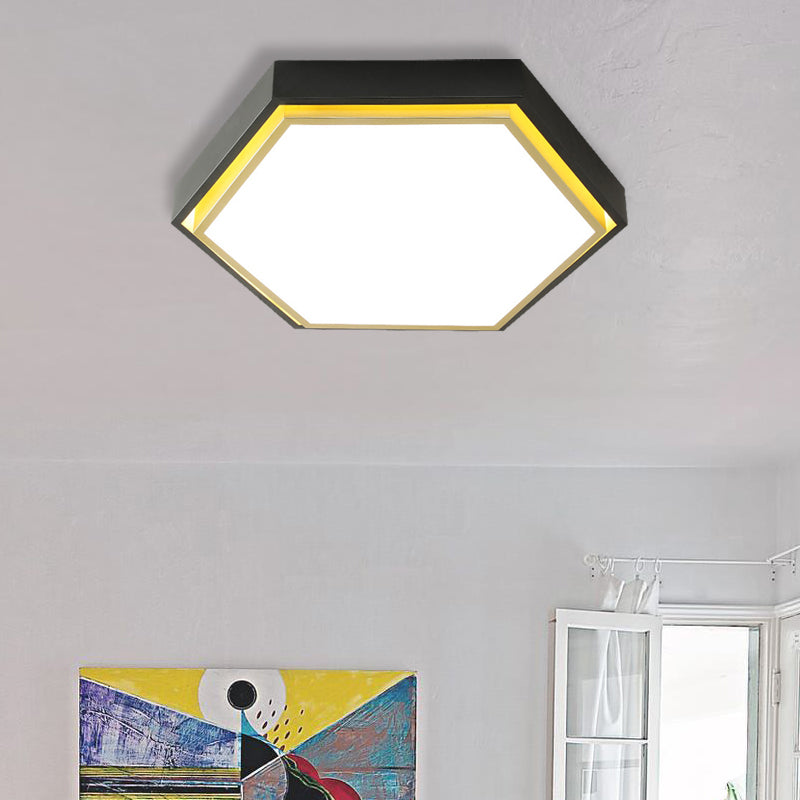 Plafonnier LED en métal à encastrer Nordic Hexagon - Noir/Vert/Gris/Blanc, 16"/19,5" de large, abat-jour en acrylique givré