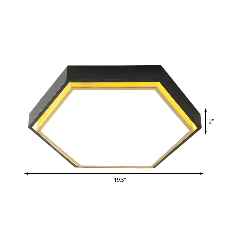 Plafonnier LED en métal à encastrer Nordic Hexagon - Noir/Vert/Gris/Blanc, 16"/19,5" de large, abat-jour en acrylique givré